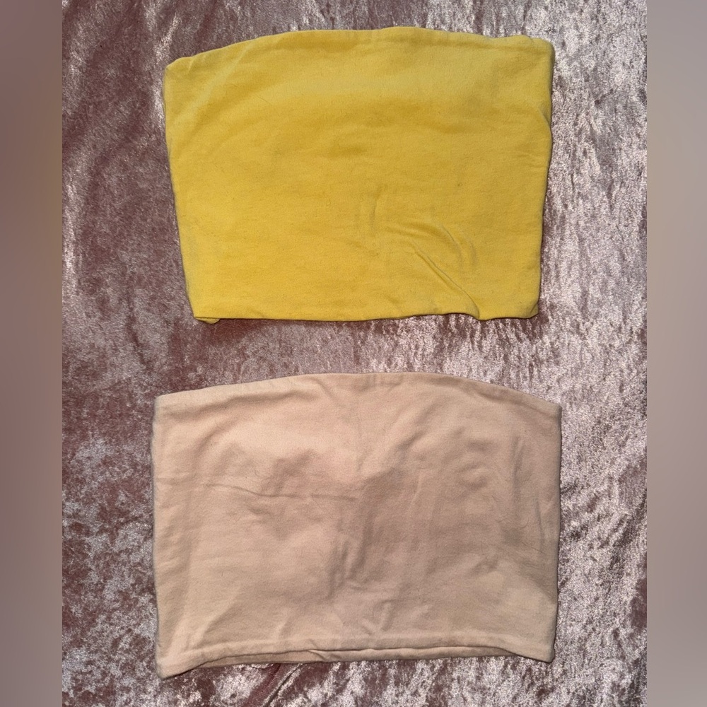 Forever 21 Yellow and Cream Tube Tops
